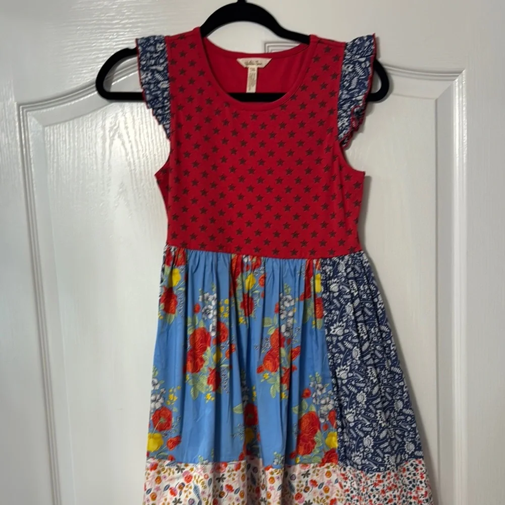 Matilda Jane Red and Blue Casual Sundress with Flutter Cap Sleeves - Picture 1 of 2